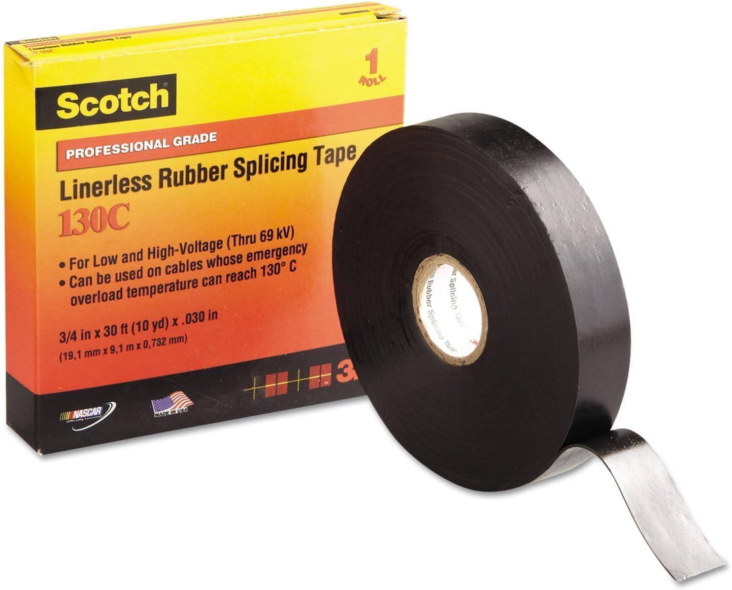 130C Linerless Rubber Splicing Tape 750mV 30ftx1in Black - (Pack of 1)