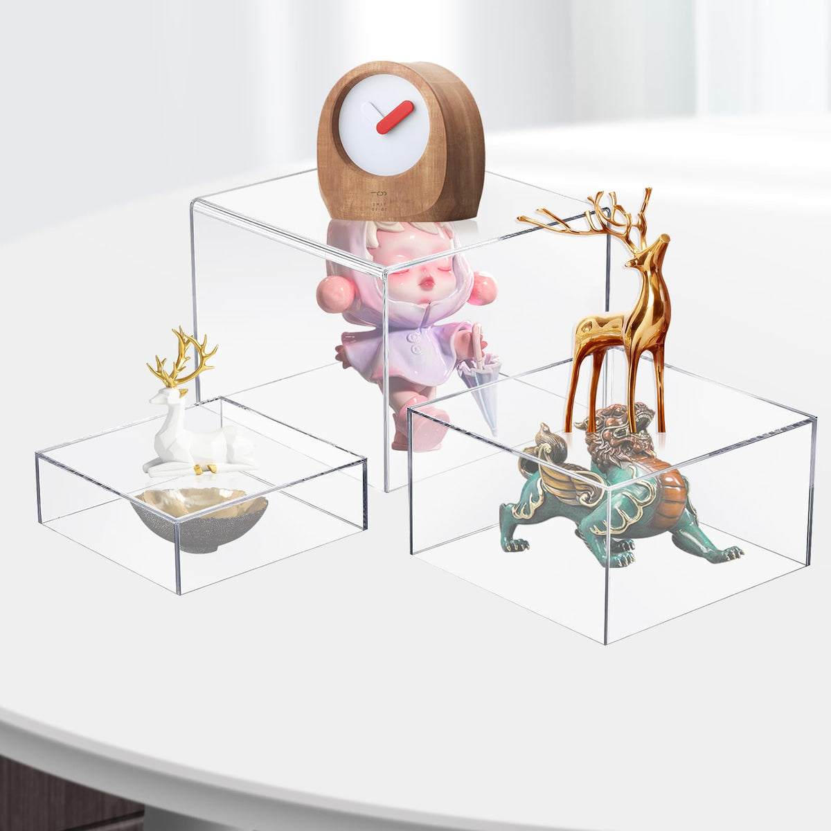 Voittozege 6 Pcs Clear Buffet Risers, 6'' 7'' 8'' Acrylic Cube Nesting Table Risers, Display Stand Box with Hollow Bottoms for Jewelry, Candy, Collectibles Food Display Risers