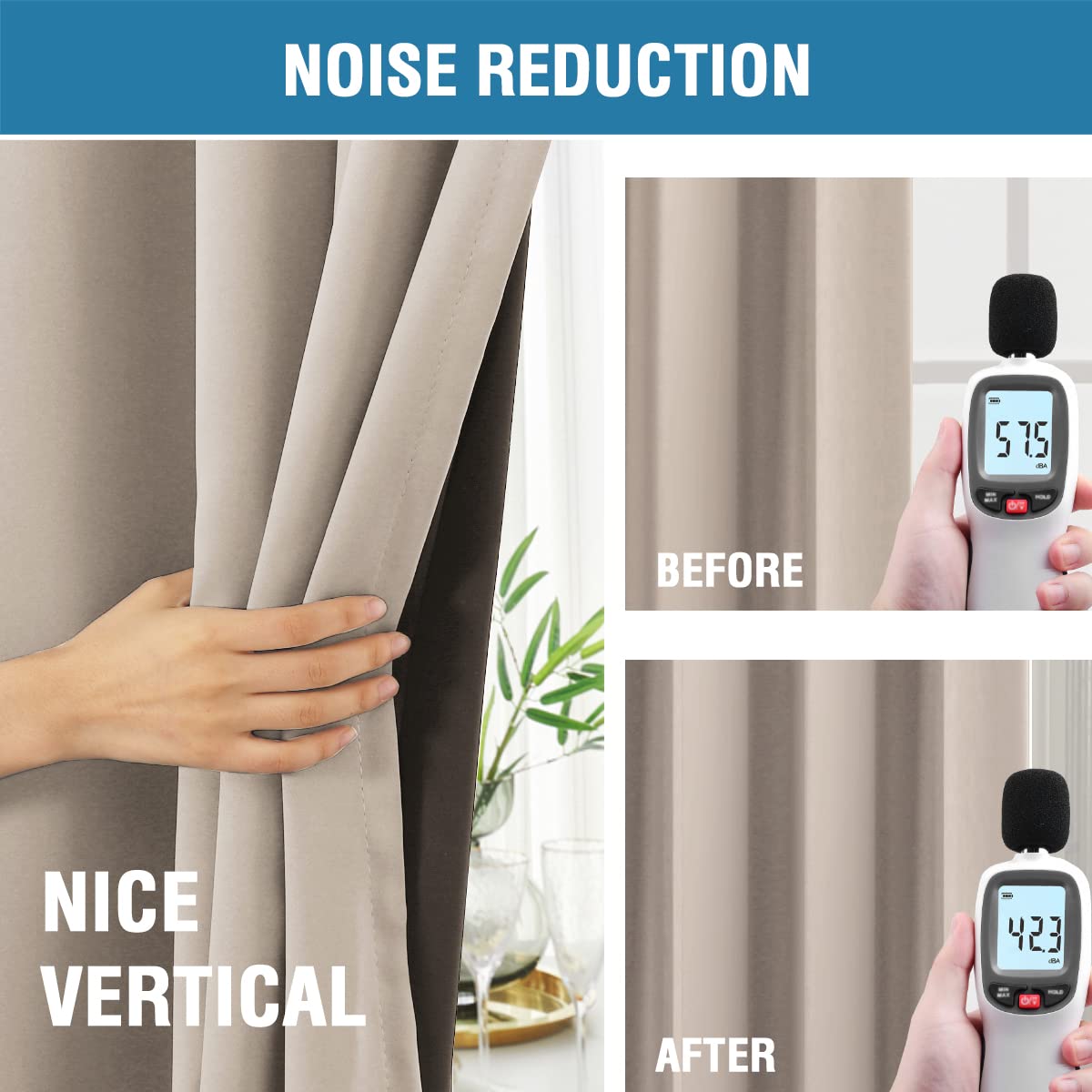 100% Blackout Curtains for Bedroom with Black Liner Full Room Darkening Curtains 45 Inches Long Thermal Insulated Back Tab/Rod Pocket Window Treatment Drapes for Living Room, Natural, 2 Panels