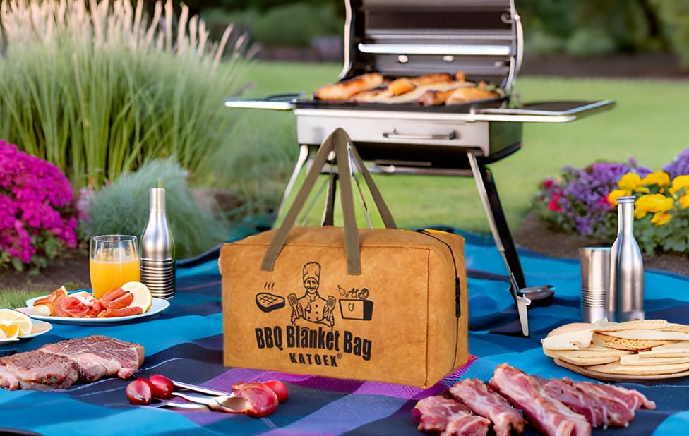 BBQ Blanket for Resting Meat, Insulated Brisket Resting Blanket for Smoking, Reusable BBQ Blanket Bag with Handle Strap & Wide Mouth for Large Briskets/Pork Shoulders/Turkeys/Picnic BBQ Party (18in)