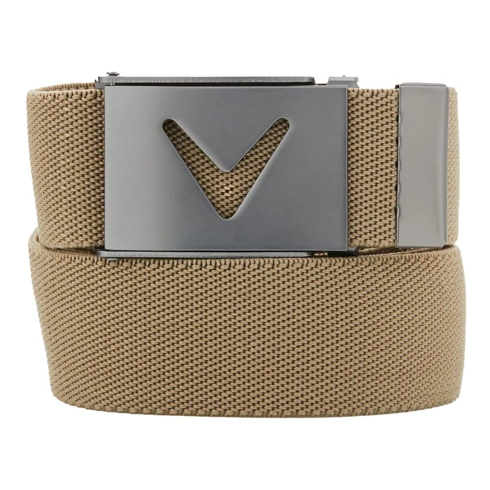Callaway Men's V-Logo Web Golf Belt, Durable Textured Stretch Material, Metal Tip & Adjustable Buckle, Solid Color