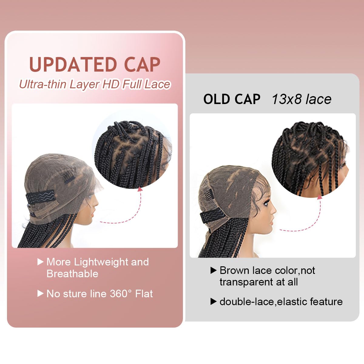 QUISDUIS 36" 360° HD Single-layer Full Lace Braided Wigs for Black Women, Square Knotless Box Braid Wig with Baby Hair Handmade Synthetic Hair Blended Lace Front Wig Natural Black