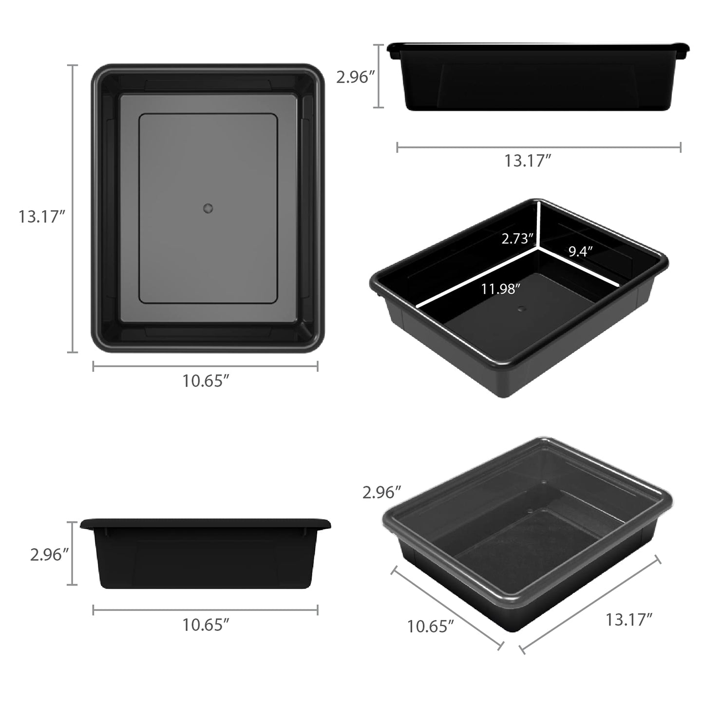 Storex Letter Size Flat Storage Tray – Organizer Bin for Classroom, Office and Home, Black, 5-Pack (62516A05C), 10 x 13 x 3 Inches