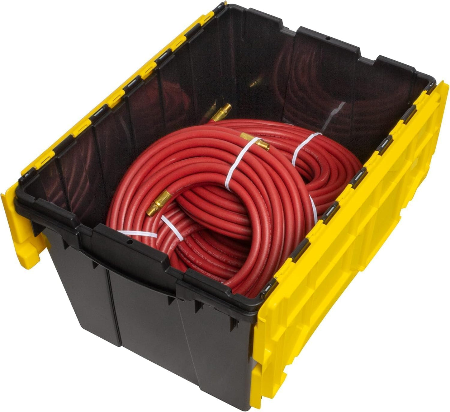Akro-Mils 66486 12-Gallon Plastic Stackable Storage KeepBox Tote Container with Attached Hinged Lid, 21-1/2-Inch x 15-Inch x 12-1/2-Inch, Black/Yellow