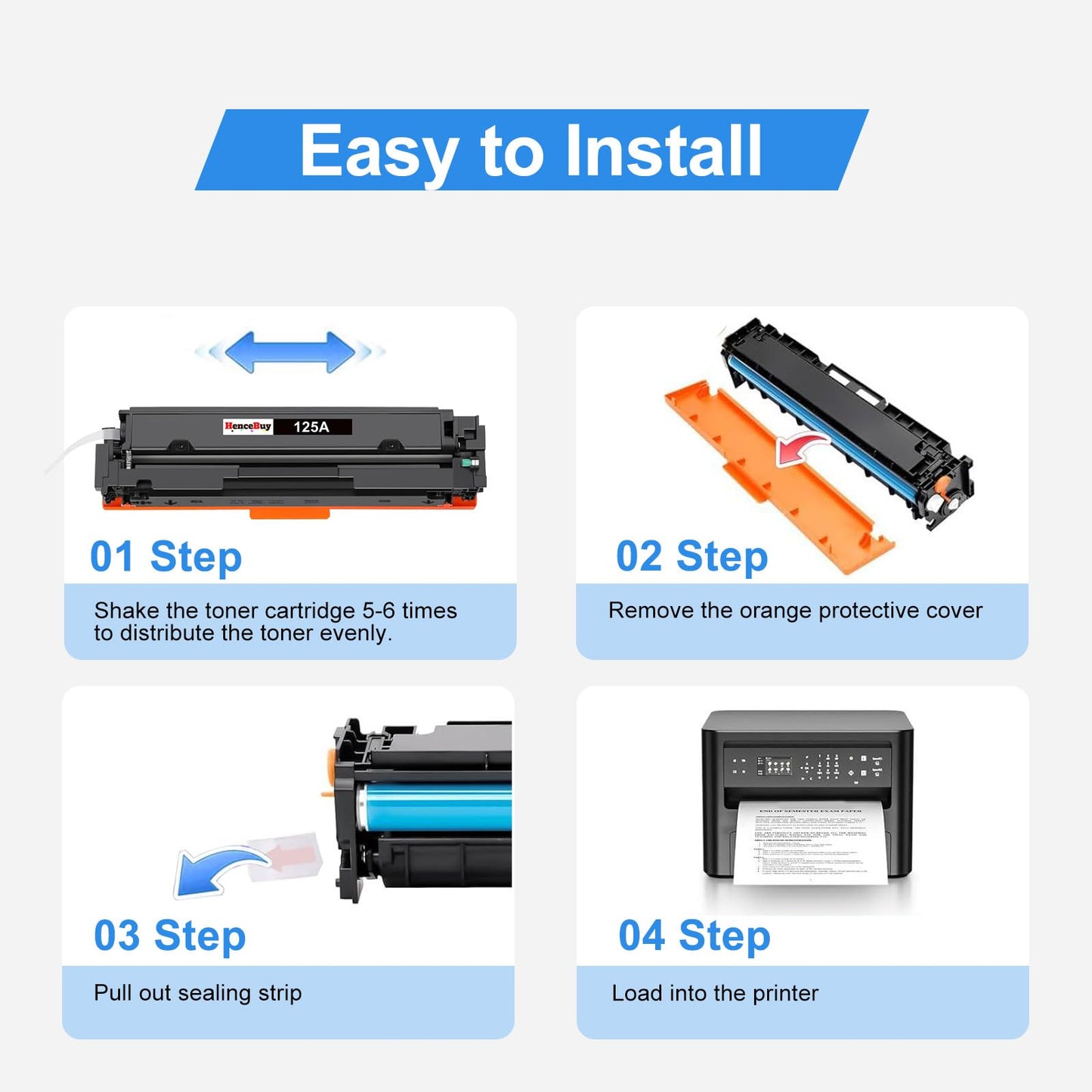HenceBuy 125A Toner Cartridge Replacement for HP 125A CB540A CB541A CB542A CB543A Toner for HP 125A Color LaserJet CM1312 MFP CM1312nfi CP1515n CP1518ni CP1215 CP1515n Printer (4 Pack)
