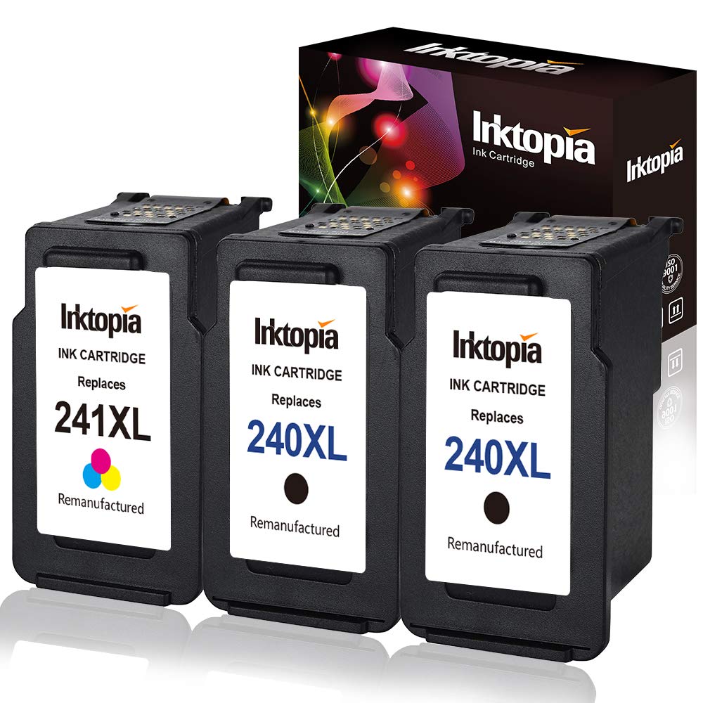 3 Pack Remanufactured Ink Cartridge Replacement for Canon 240XL PG 240 XL CL 241XL (2Black,1Color) with Ink Level Indicator Used in PIXMA TS5120 MG3620 MX472 MX452 MG3520 Printer
