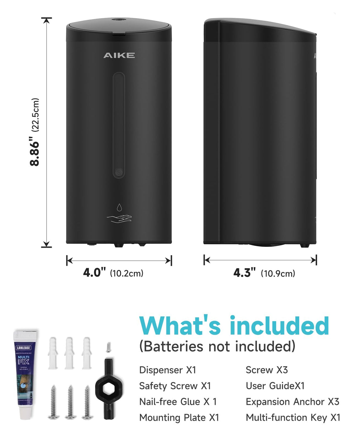 AIKE Classic Automatic Soap Dispenser,750ML Liquid Wall Mount,MatteBlack Stainless Steel Finish Model AK1205E