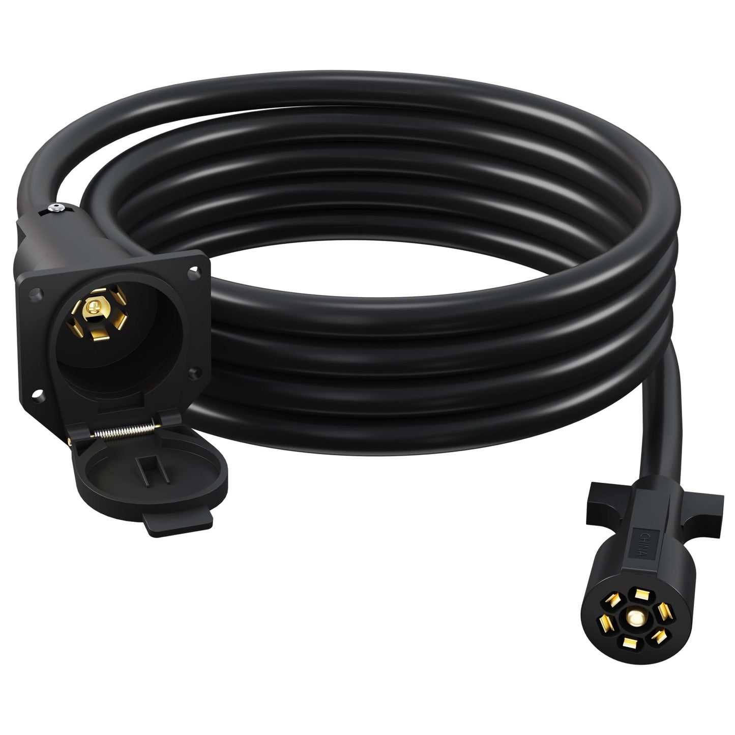 7 Way Trailer Extension Cord 15 Ft, 7 Pin Inline Wiring Harness Connector Plug & Dust Cover, Heavy Duty Waterproof for RV Truck Camper 5th Wheel Gooseneck Hitch Towing Car Vans