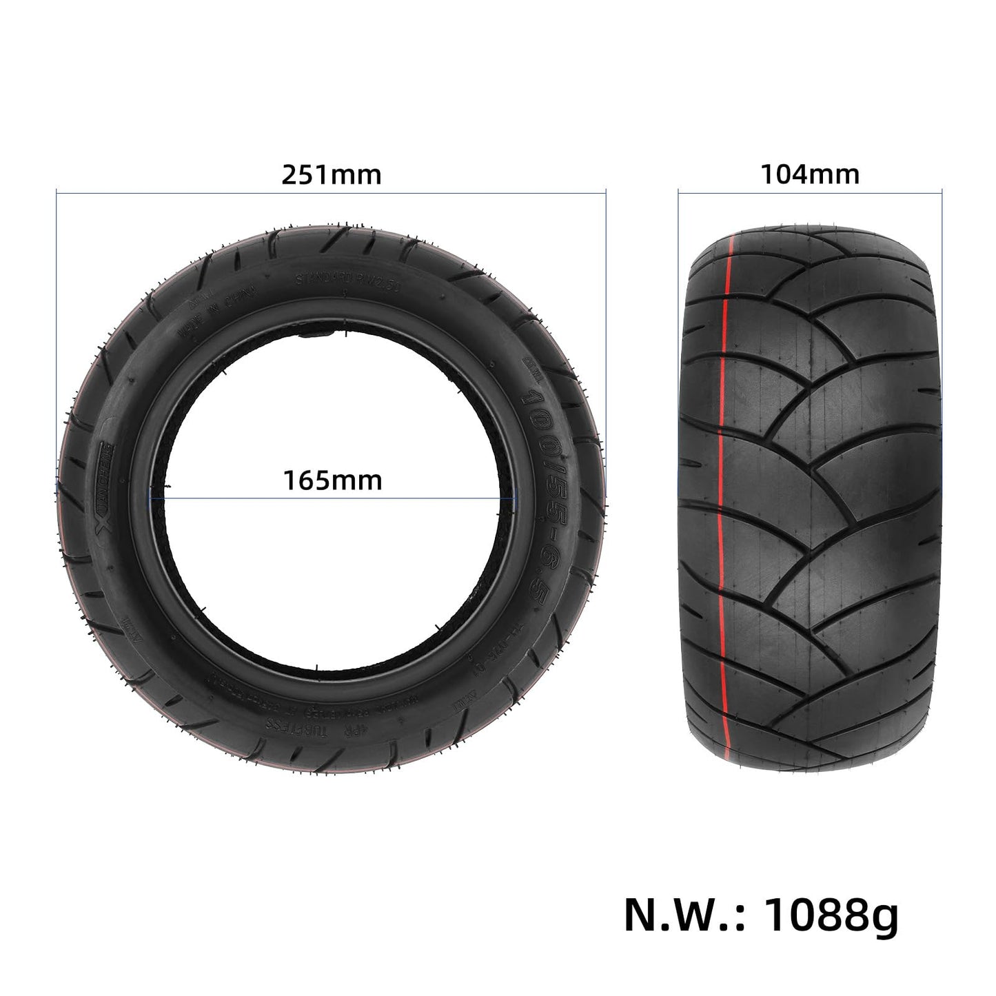 ZAITUO 11" 100/55-6.5 Rubber Heavy Duty Explosion-proof Tubeless Tire Replacement for 90/65-6.5 Tyre Electric Scooter ATV, UTV, Mobility Scooter, POV Wheel Parts (1)