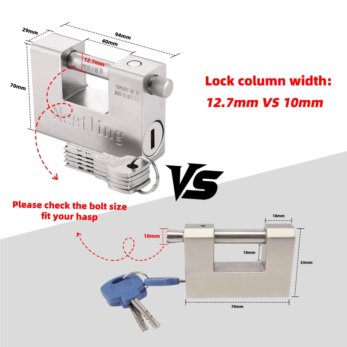 94mm Padlock with Key, High Security 5 Keys Heavy Duty 1.1 KG D-Shaped Solid Brass Outdoor Keyed Padlock - Protect Garage Door, Containers, Shed, Shutter, Gate and Warehouse
