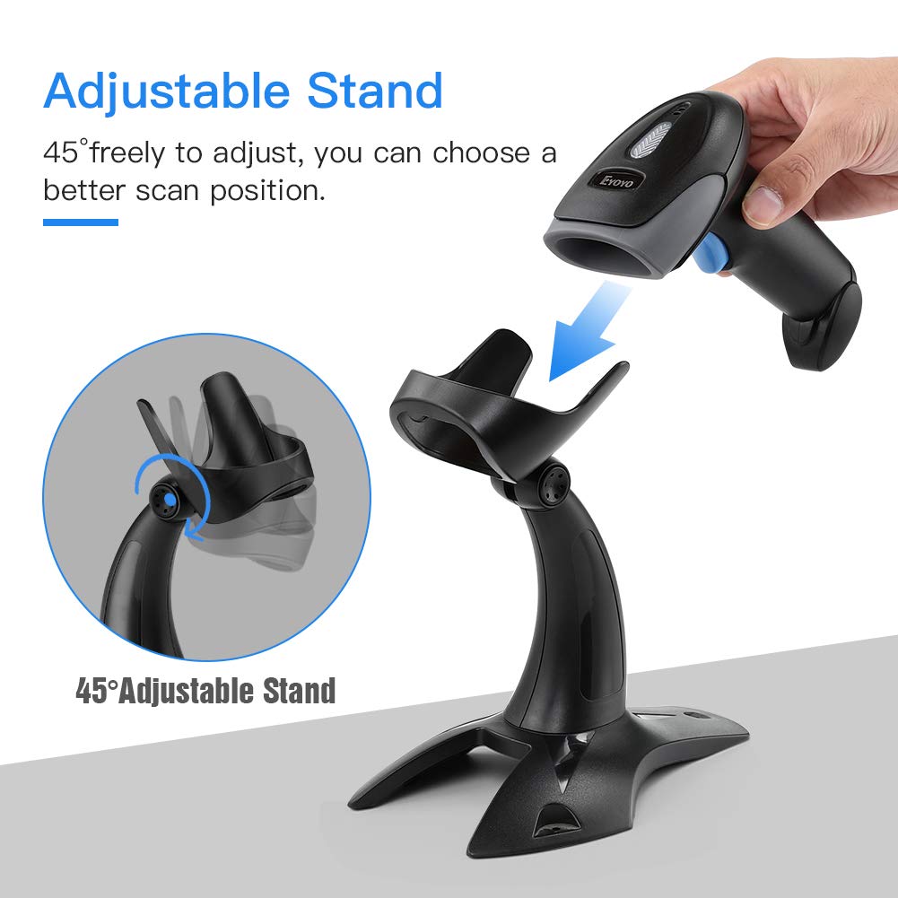 Eyoyo 1D 2D USB Wired Barcode Scanner with Stand, Handheld Scanner for Inventory Management, Portable Bar Code/QR Code Reader Screen Scanning Auto Sensing- Handsfree Scanner