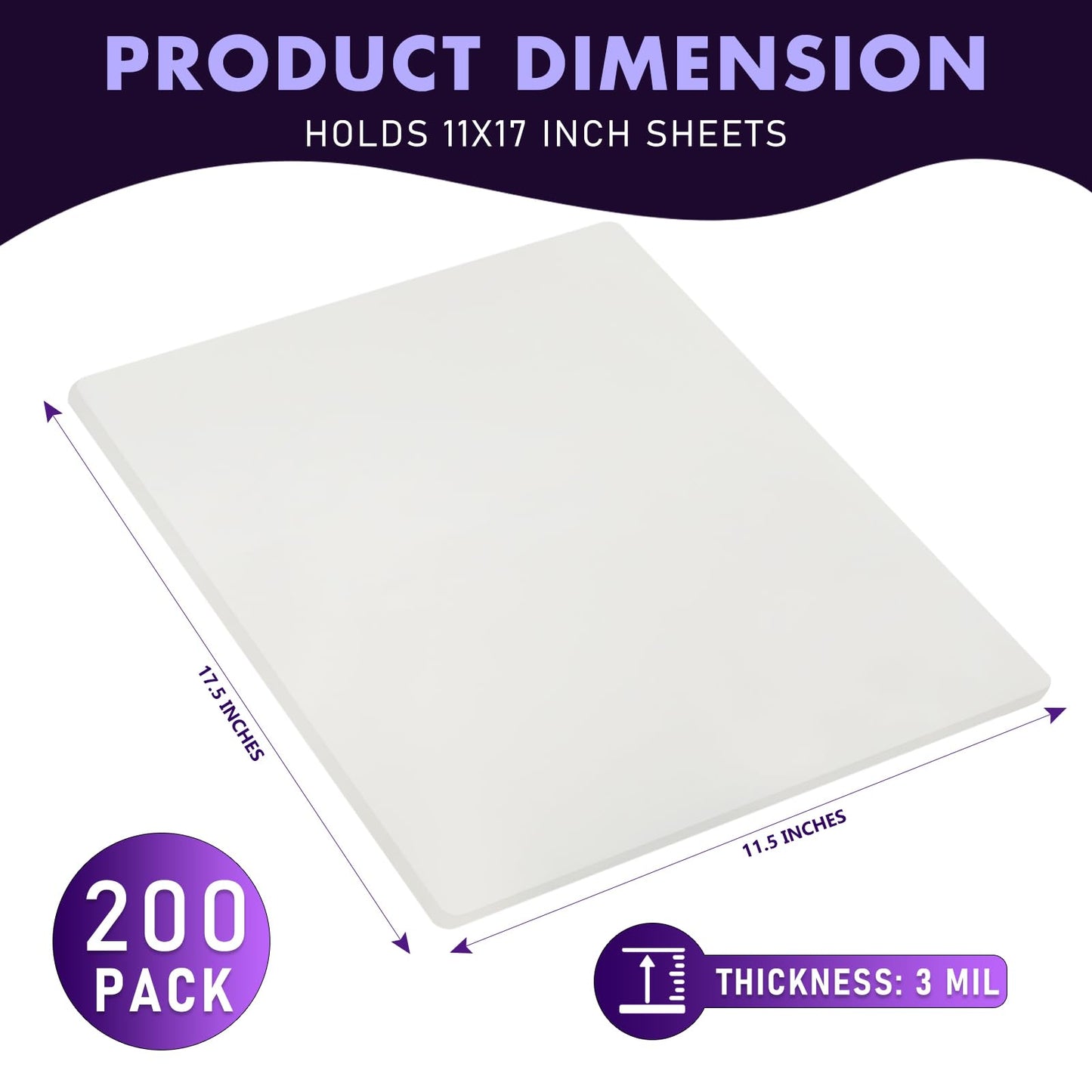 Jiomrzo Laminating Sheets, 200 Pack Laminating Pouches Holds 11 x 17 Inch Sheets, 3 Mil Laminate Sheets 11.5 x 17.5 Inch for Laminator, Clear Thermal Laminating Pouches with Round Corner (200)