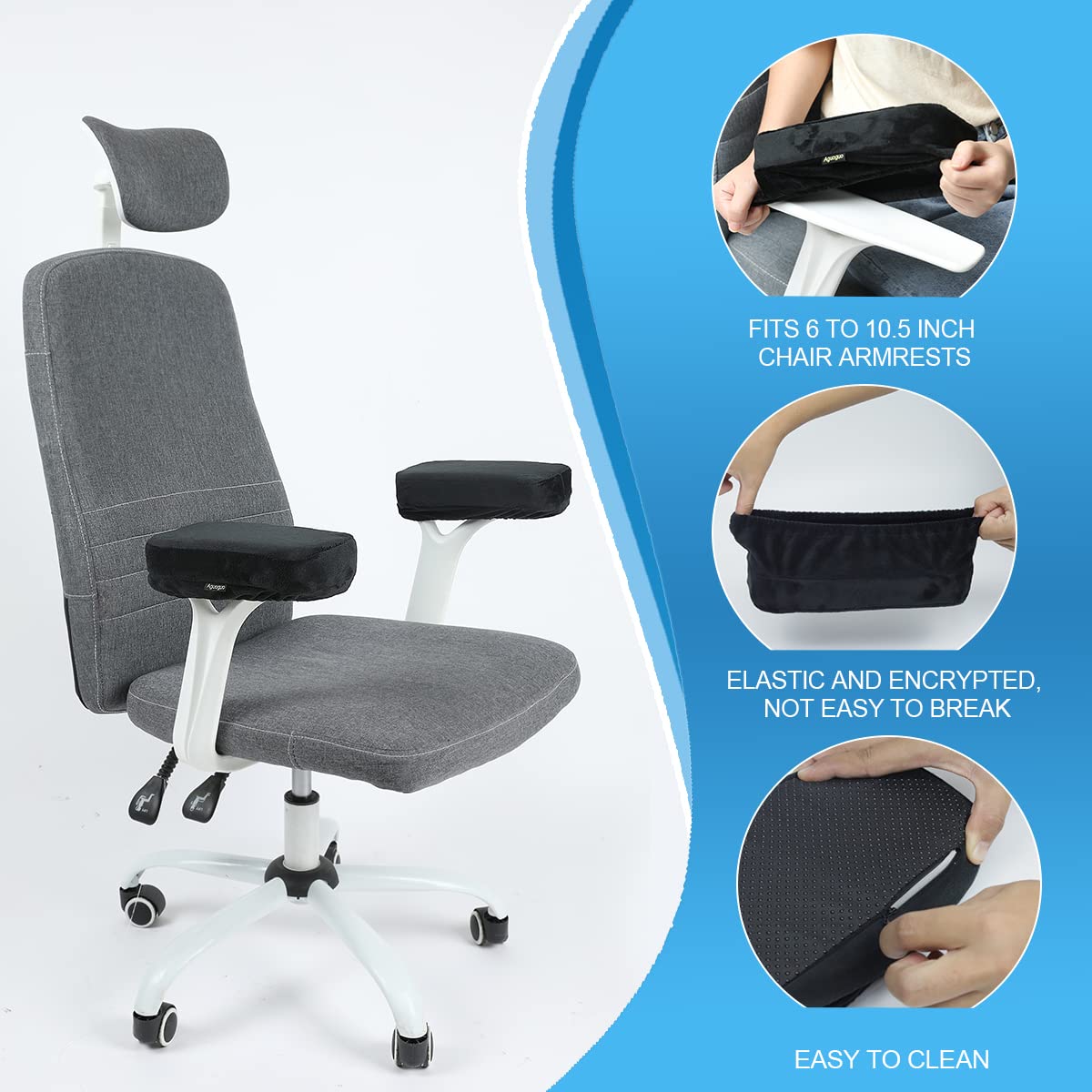 Aguoguo Office Chair Armrest Pillow, New Extended 11" Office Chair Armrest Cover Cushion, Memory Foam Gaming Chair Arm Cover, Comfortable Desk Chair Cushion for Elbows and Forearms (Large, Set of 2)