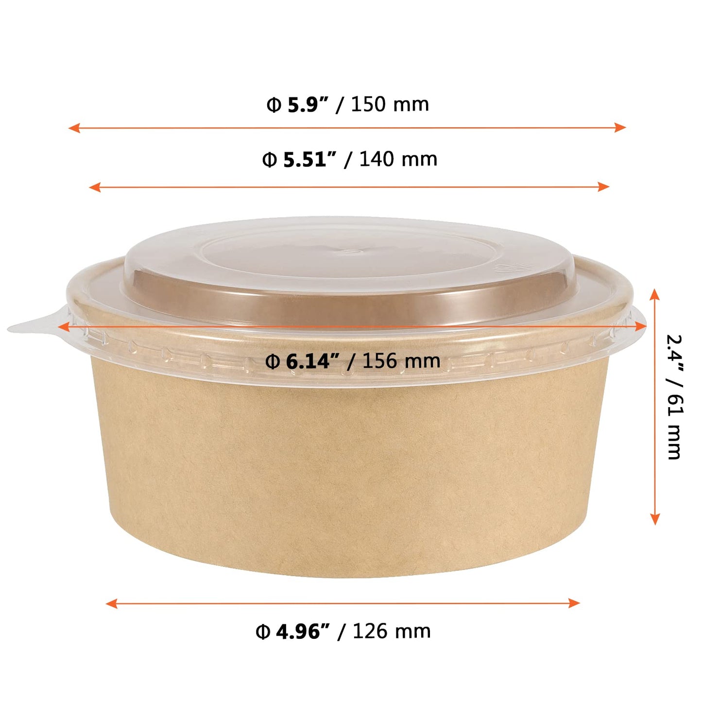 SINJEUN 60 Pack 25 Oz Kraft Paper Bowls with Lids, Disposable Kraft Paper Bowls Food Containers, Round Kraft Paper Salad Bowls Party Restaurant Supplies for Hot/Cold Food, Soup, Ice cream, Takeout