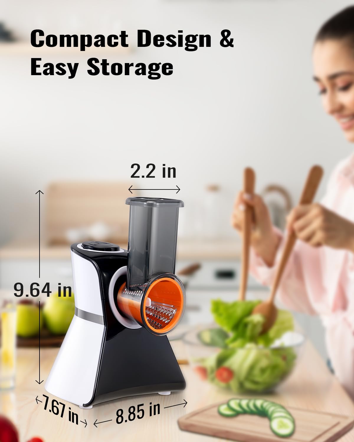 Electric Salad Grater 5 in 1 Electric Cheese Grater for Home Kitchen, Easy One Touch Control, with Safety Slider, Electric Cheese Grater for Zucchini