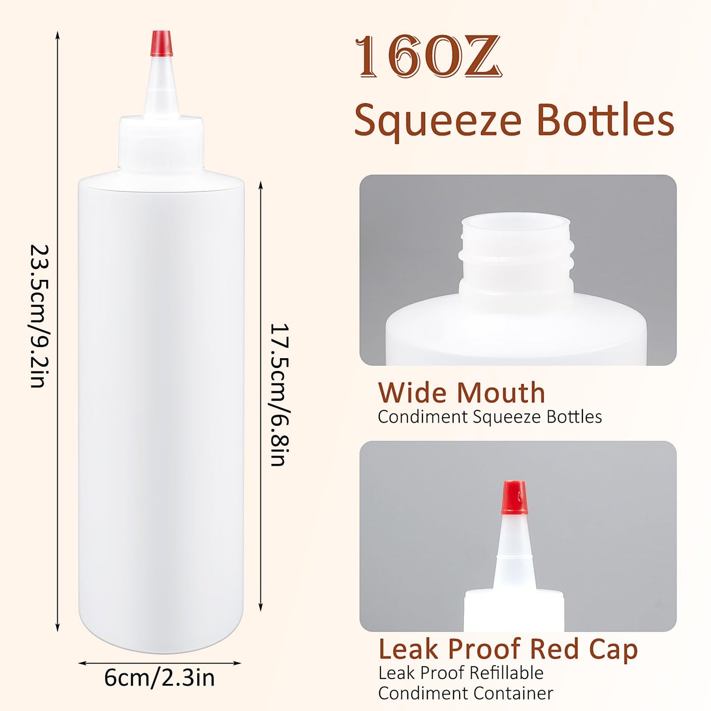 16 oz Plastic Squeeze Bottles,30 Pack Condiment Squeeze Bottles for Liquids, Refillable Squirt Bottle with Red Top Cap for Ketchup, BBQ, Sauces, Syrup, Dressings, Arts and Crafts