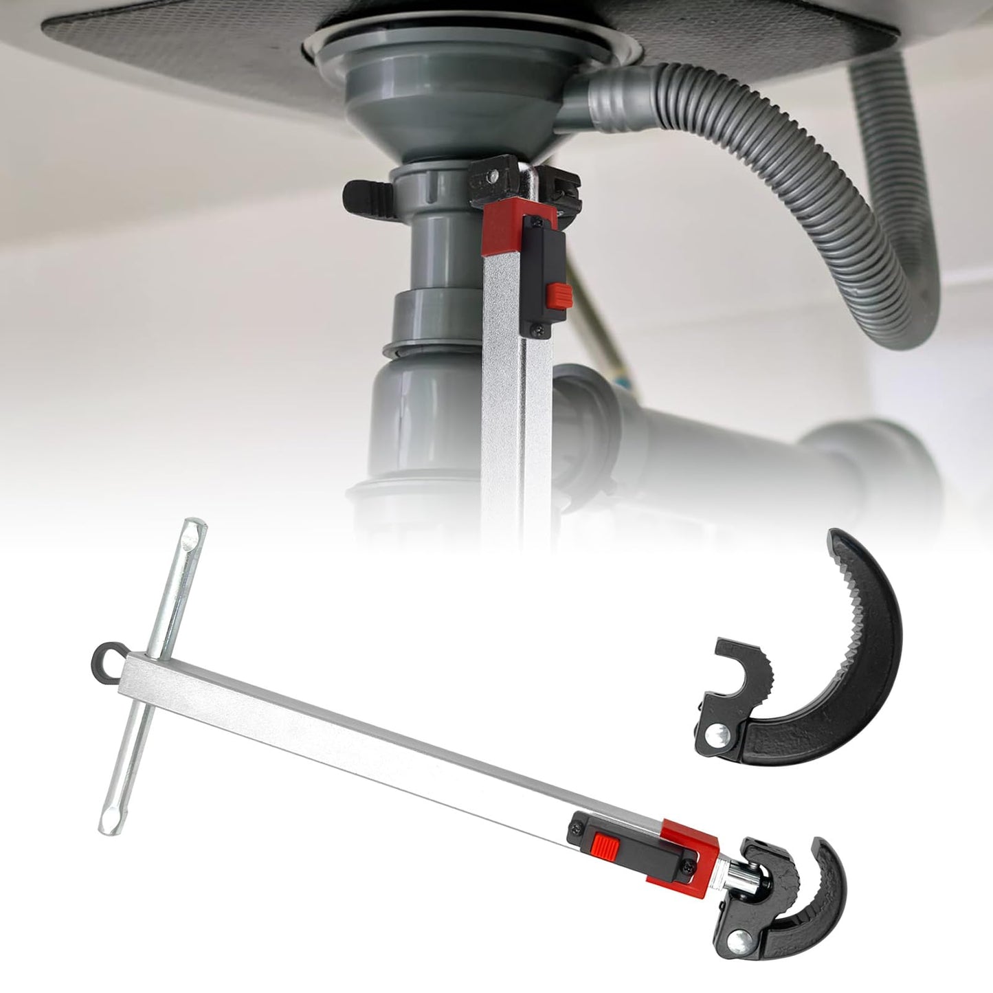 Telescoping Basin Wrench, Sink Wrench 10 to 17in Telescoping Basin Wrench Cr V Steel 180° Rotatable Sink Faucet Wrench with 1.25 to 2.5in 0.39 to 1.25 Jaw Capacity