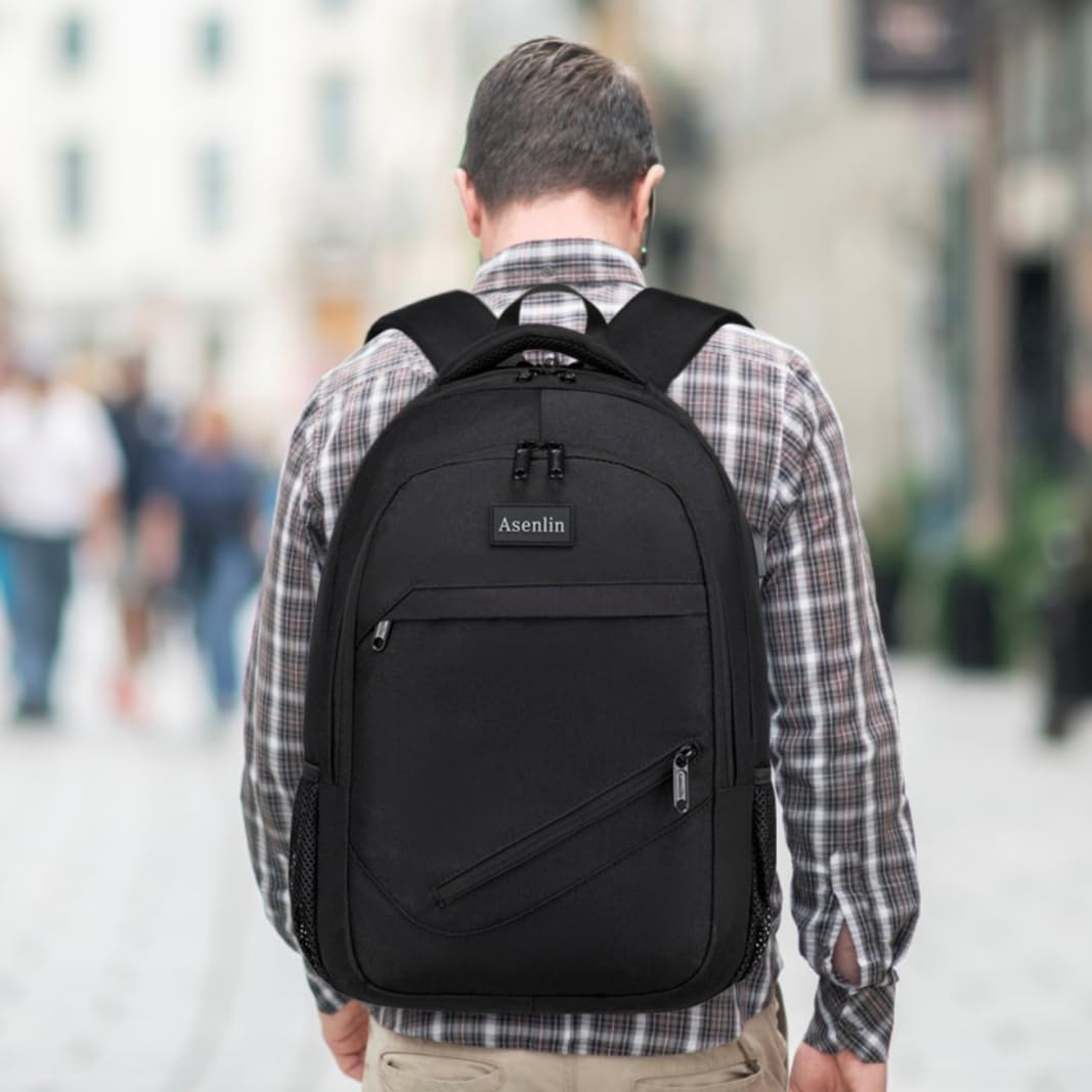 Asenlin Travel Laptop Backpack for Women & Men,Water Resistant Business Slim Sturdy Laptops Backpack with USB Charging Port,Fits 17.3 Inch Notebook College School Computer Bag-Black
