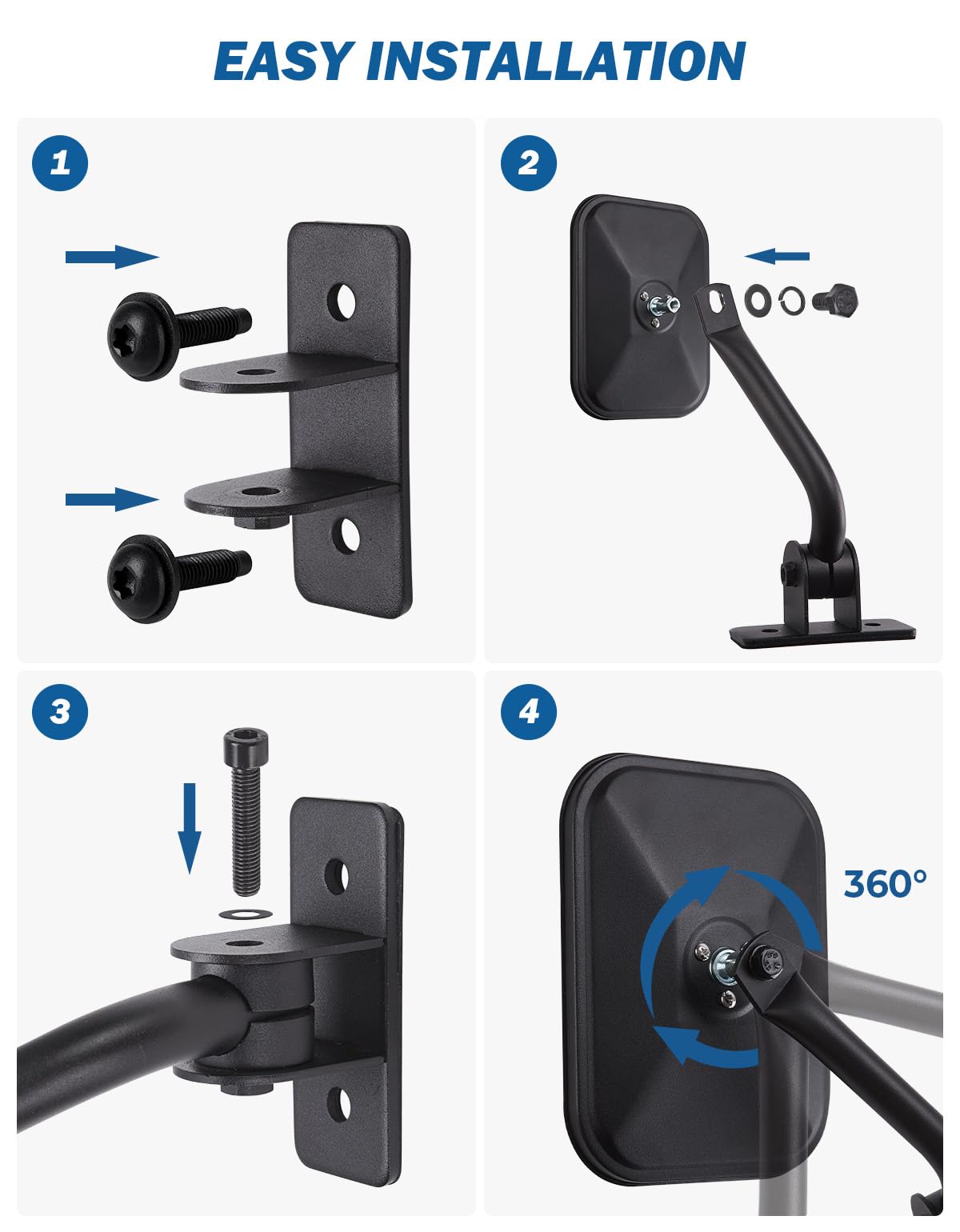 JOYTUTUS Mirrors Doors Off Compatible with Wrangler TJ JK JKU 1997-2018, Easy-Install Side View Mirrors, No Vibration & Wobble, Does Not Fit on Doors