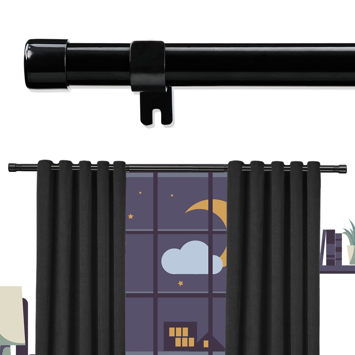 DonSail Extra Long Curtain Rods 120-inch to 170-inch Heavy Curtain, 1 Inch Black Curtain Drapery Rods with Adjustable Brackets, Easy Instal Simple Blackout Outdoor Black Window Curtain Rod for Patio