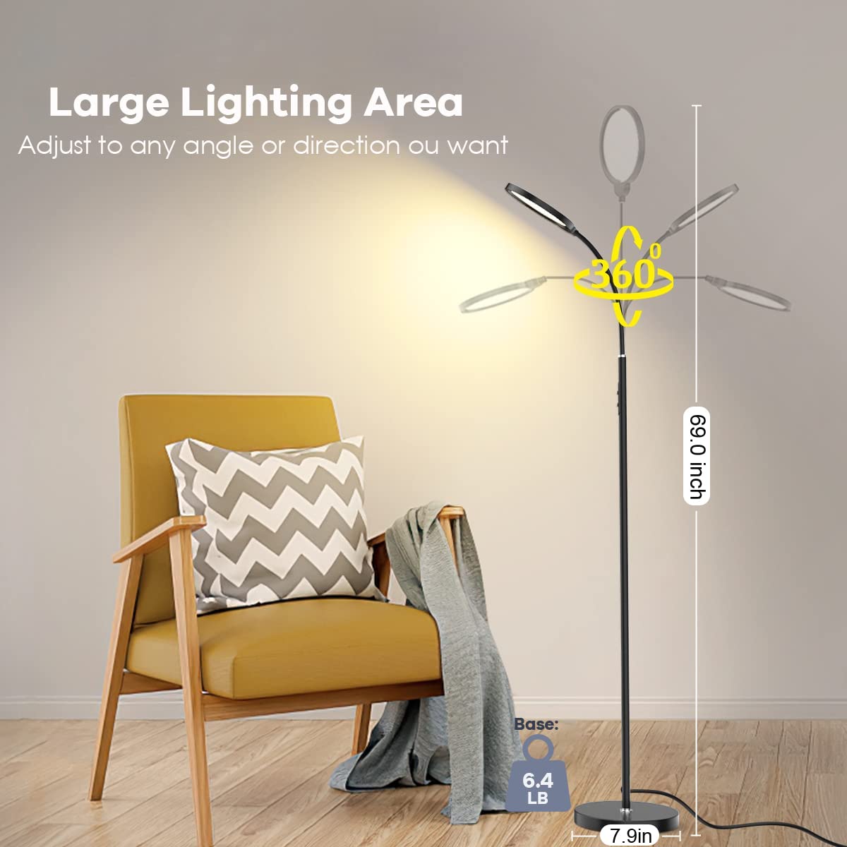 Floor Lamps - Led Floor Lamp with Remote for Stepless Dimmer & Temperatures, Eye-Caring,Adjustable Gooseneck Standing Lamp for Living Room Bedroom