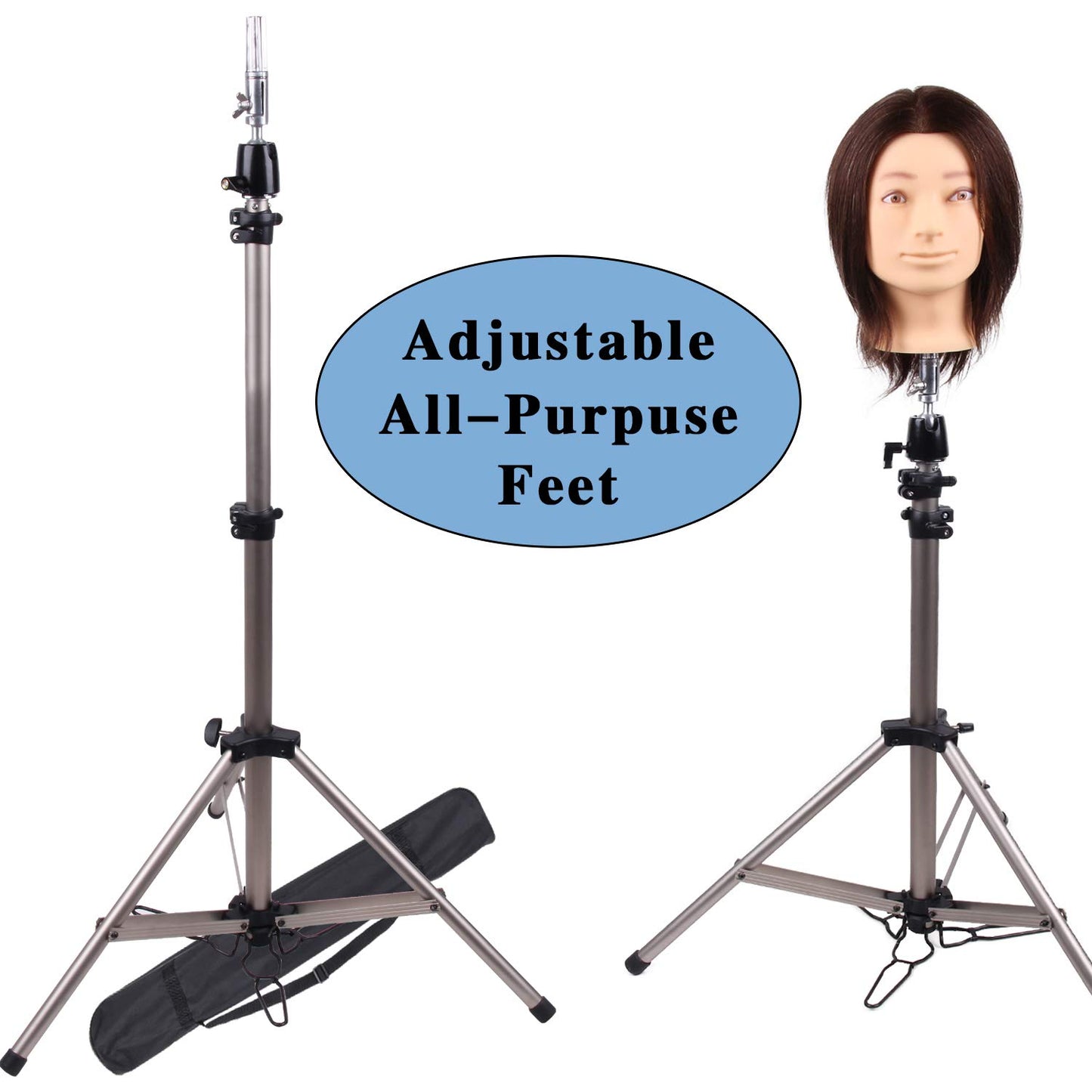 Hair Way Heavy Duty Cosmetology Adjustable Mannequin Head Tripod Stand Styrofoam Canvas Block Head Tripod with Black Carry Bag (87-176cm)