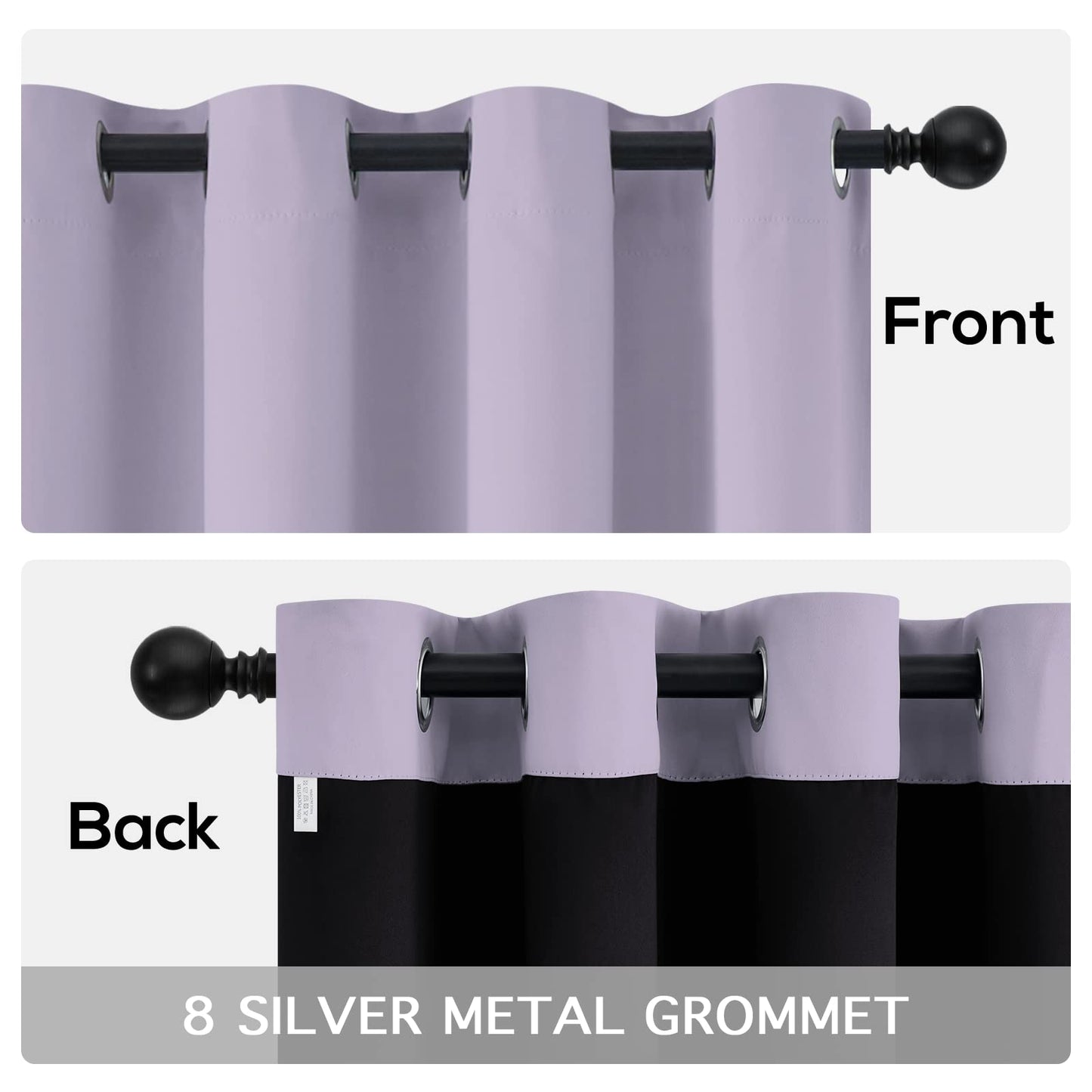 100% Blackout Window Curtain Panels for Bedroom, Heat and Full Light Blocking Drapes with Black Liner for Nursery, Thermal Insulated Solid Grommet Panels for Living Room, 52Wx84L, Lilac, 2 Panels