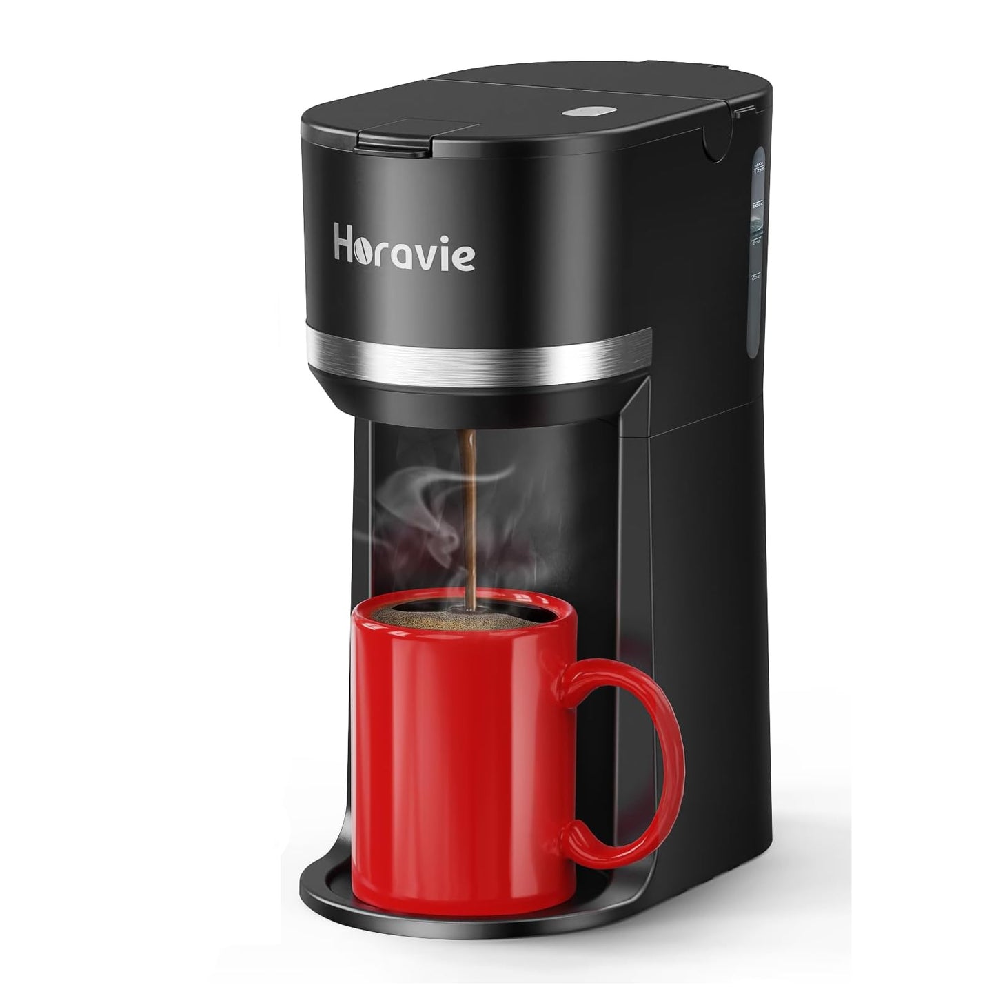 Coffee Maker Machine, Mini Single Serve Brewers for K-Cup and Grounds, 6 to 12 oz Brew Sizes, Fast Brew with Descaling Reminder and Water Window, Simple Push Button, Perfect for Small Spaces, Black