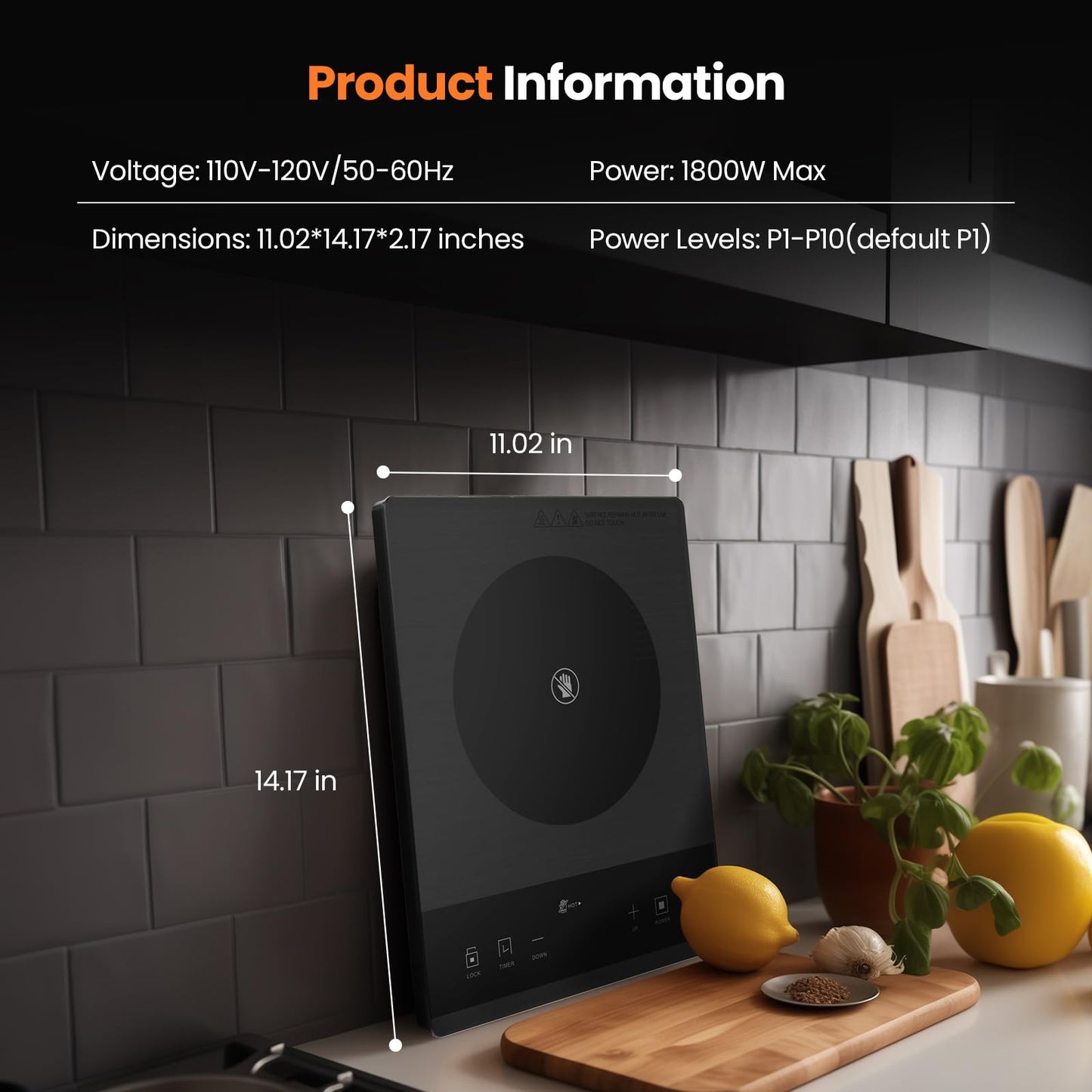 Electric Hot Plate,Nuopuplai Single Countertop Burner Portable Ceramic Cooktop For Cooking Ultra-thin Electric Stove Infrared Cooker,24-Hour Timer Child Safety Lock,Compatible With All Cookware