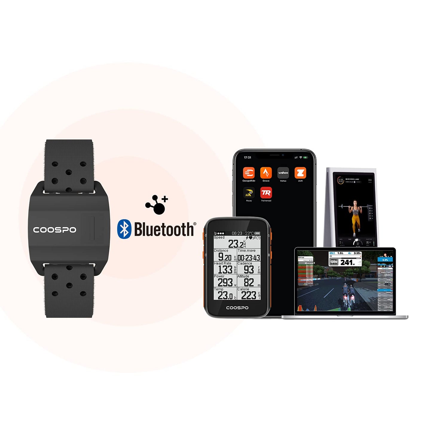 COOSPO Armband Heart Rate Monitor HW706, Bluetooth4.0 ANT+ HR Optical Heart Rate Sensor for Sport Fitness, Chargeable Dual HR Band IP67 HRM, Compatible with Peloton,Wahoo,Polar,Strava,Zwift,DDP Yoga