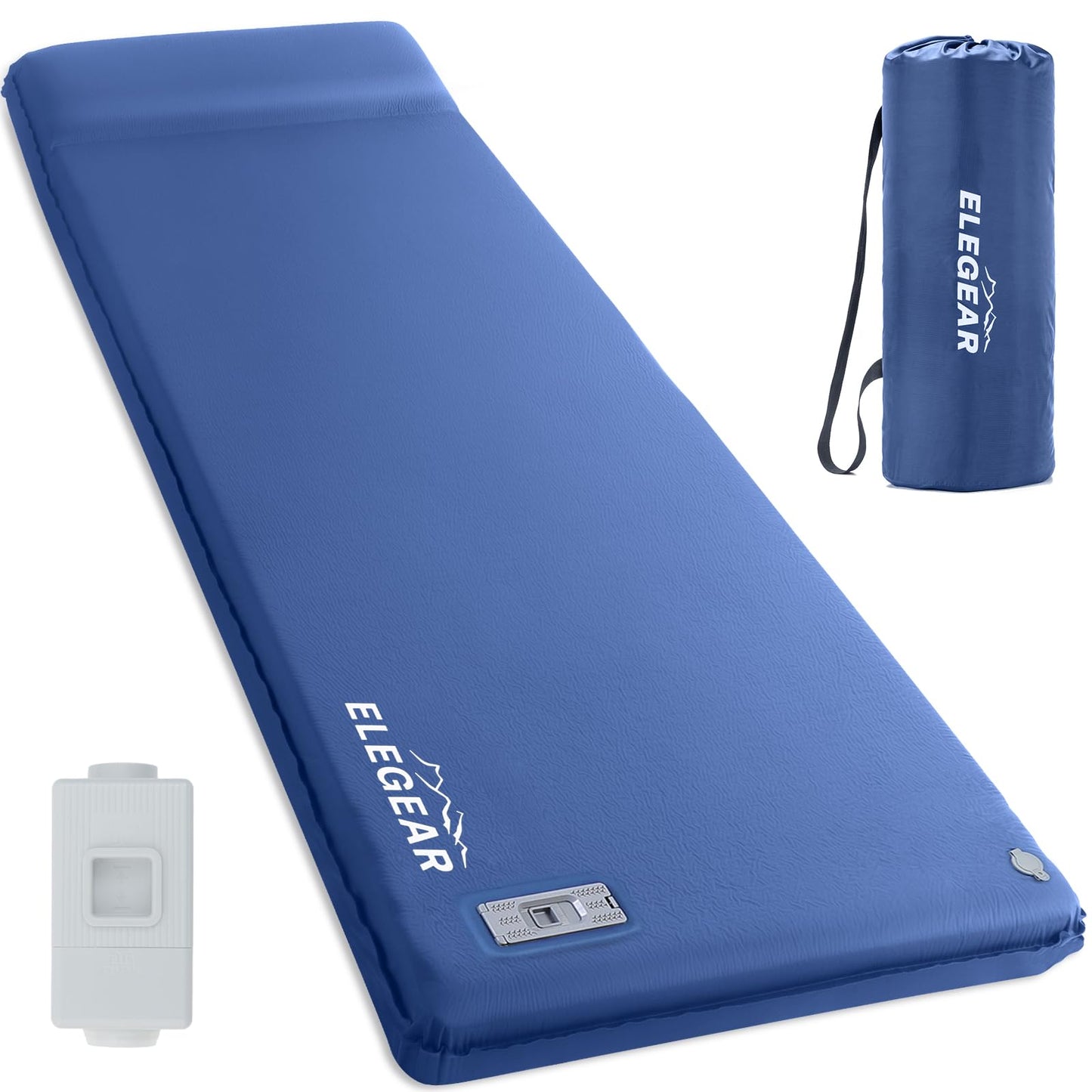 Camping Mattress,Elegear 3.1 inch Self-Inflating Memory Foam Camping Pad with Built-in Electric Pump&Pillow,9.5 R-Value Insulated Foam Sleeping Mat Waterproof Portable Camping Mat for Tent,Truck Blue