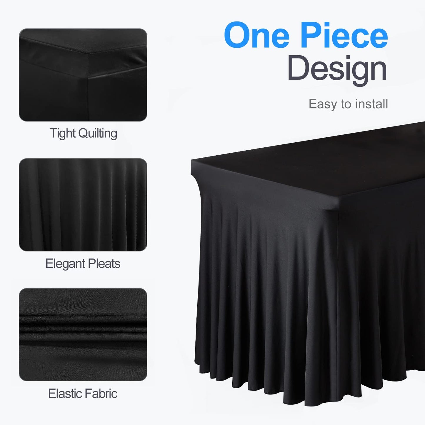 EMART Black Rectangle Table Skirt for 8ft, Spandex Tablecloth Cover for Banquet Wedding Birthday Party