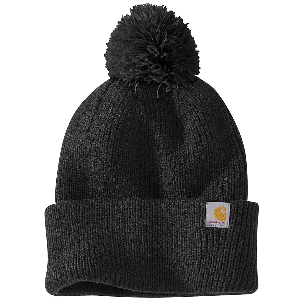 Carhartt Women's Knit Pom Cuffed Beanie, Black, Black, One Size