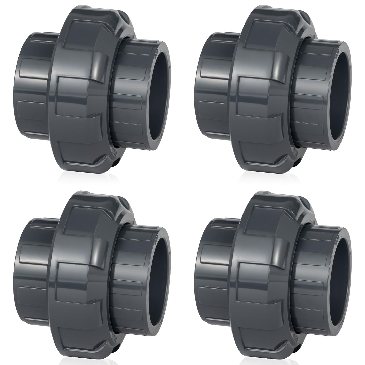 Wacjak 2 Inch PVC Union Pipe Fitting 4-Pack (Bulk Discount), Schedule 80 PVC-U Adapter for High-Flow Pool Pumps, Agricultural Irrigation Systems