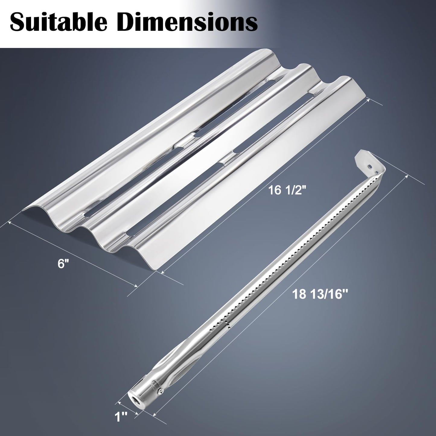 Hiorucet BBQ Replacement Parts for Napoleon LEX 485 605 730 Series, Napoleon Legend LD485RSIB, Napoleon Lifestyle L485, Stainless Steel Heat Plate Shield and Burner Tube for Napoleon BBQ Parts, 3 Pack