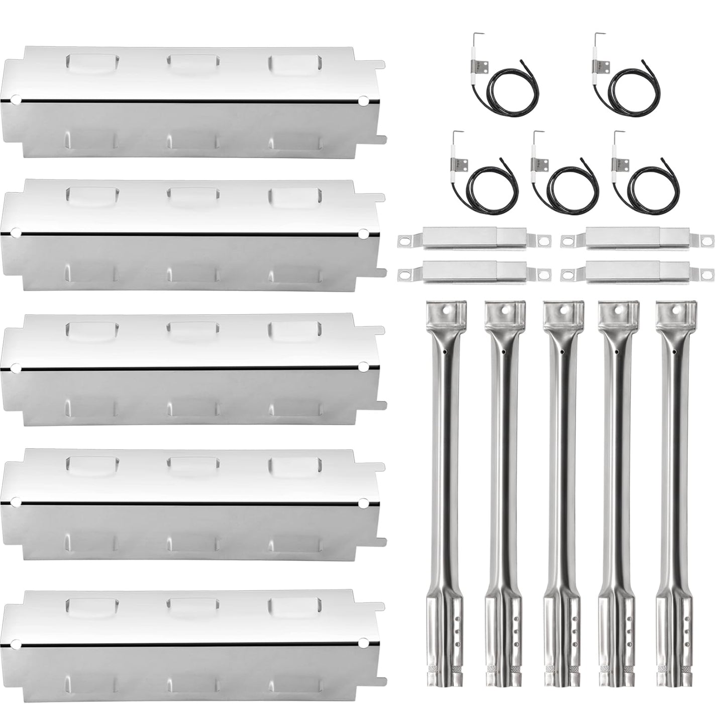 Criditpid BBQ Replacement Parts for Charbroil 463230515, 463230512, 463230513, 463230514, 463239915. Stainless Steel Barbecue Heat Shields, Burner Tubes, Crossover Tubes and Ignitors for Master Chef.