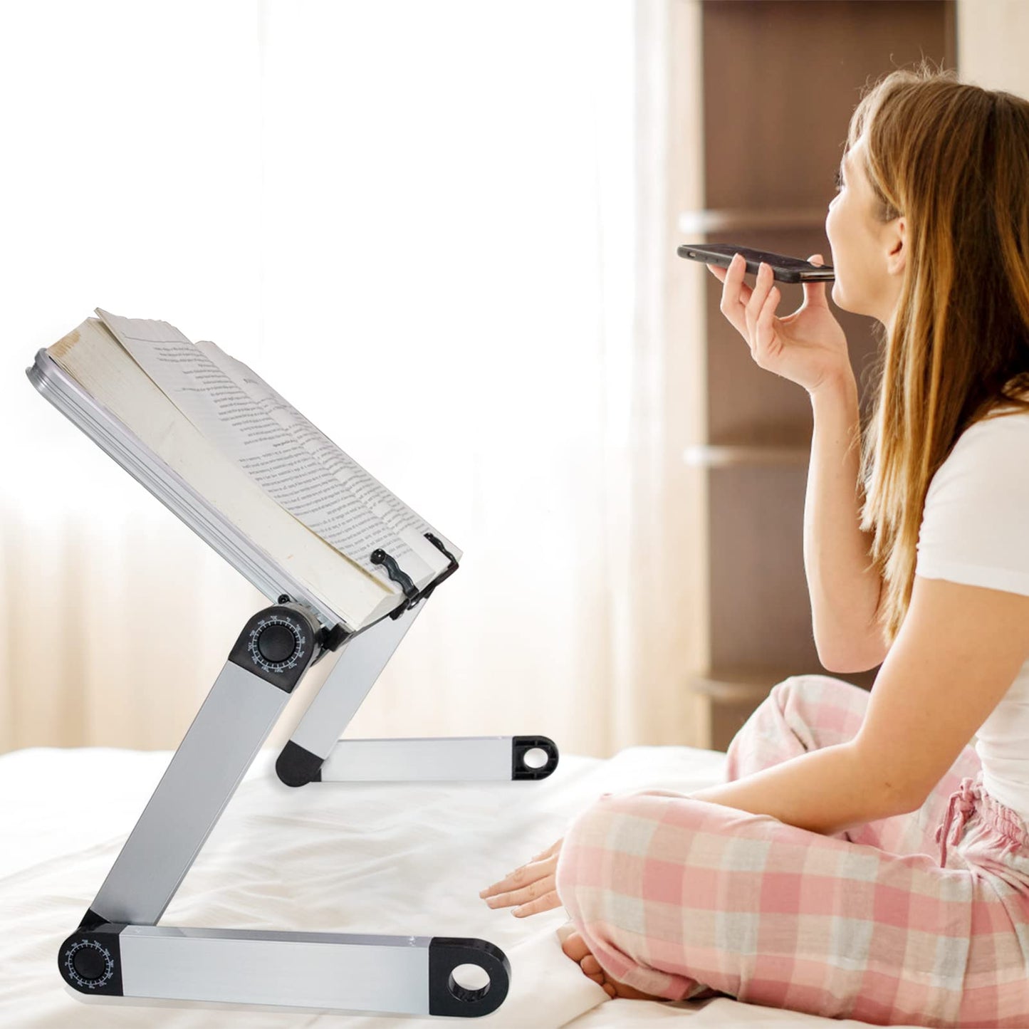 Adjustable Book Stand,Bigger Size and More Load-Bearing Aluminum Book Holders for Reading Hands Free,Ergonomic Book Holder for Tablets, Magazines, Documents