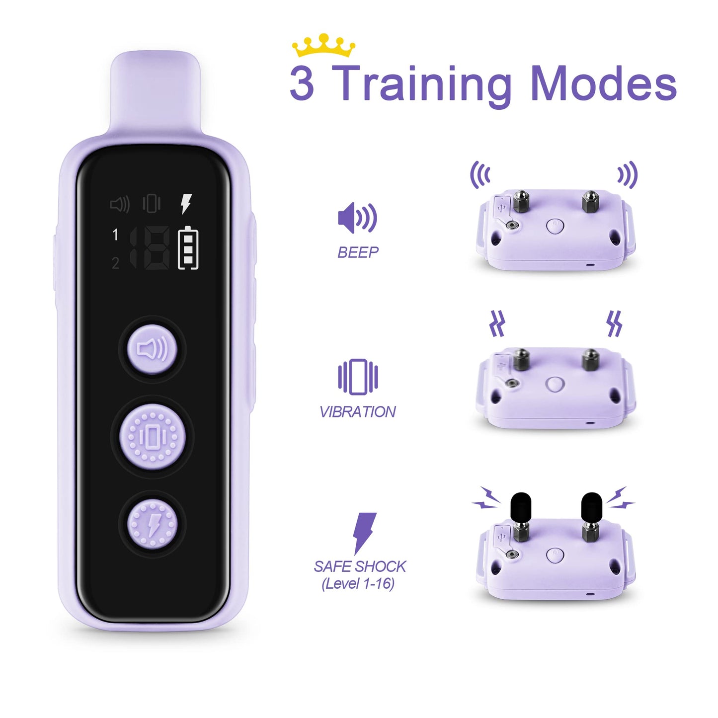 Bousnic Shock Collar for Dogs - Waterproof Rechargeable Dog Electric Training Collar with Remote for Small Medium Large Dogs with Beep, Vibration, Safe Shock Modes (8-120 Lbs) (Purple)