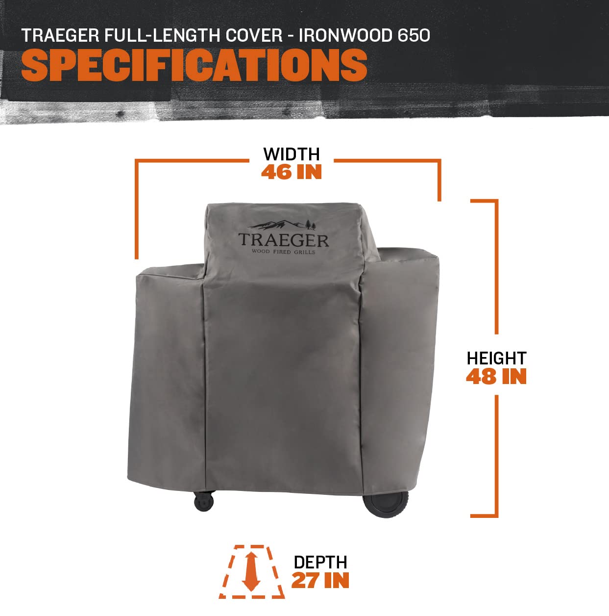 Traeger Pellet Grills BAC560 Ironwood 650 Full-Length Grill Covers, Grey