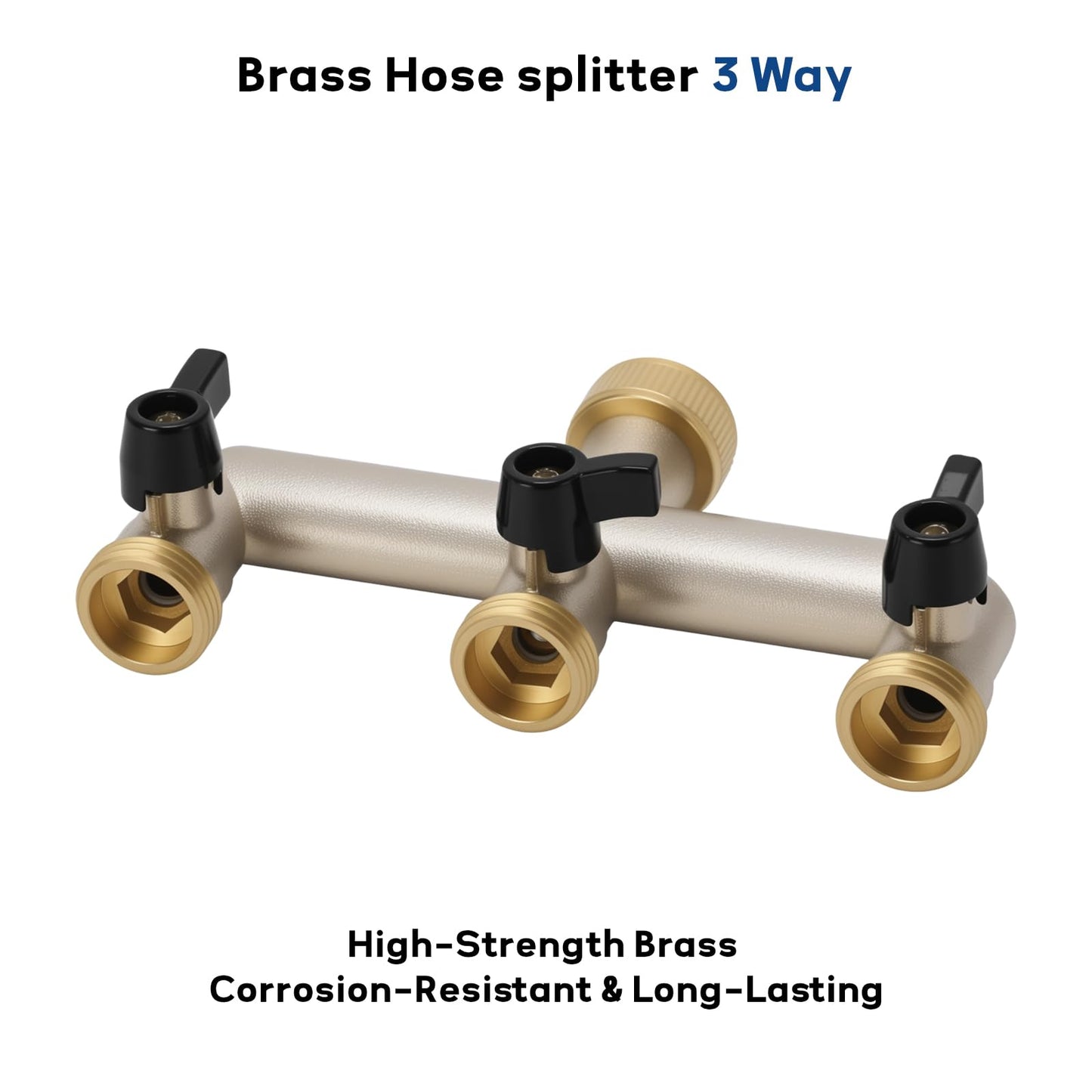 MEASUREMAN 3-Way Heavy Duty Brass Garden Hose Splitter Kit Leak-Proof Water Distributor with Shut-Off Valves 3/4" Faucet Connector for Garden, Lawn, RV & Irrigation