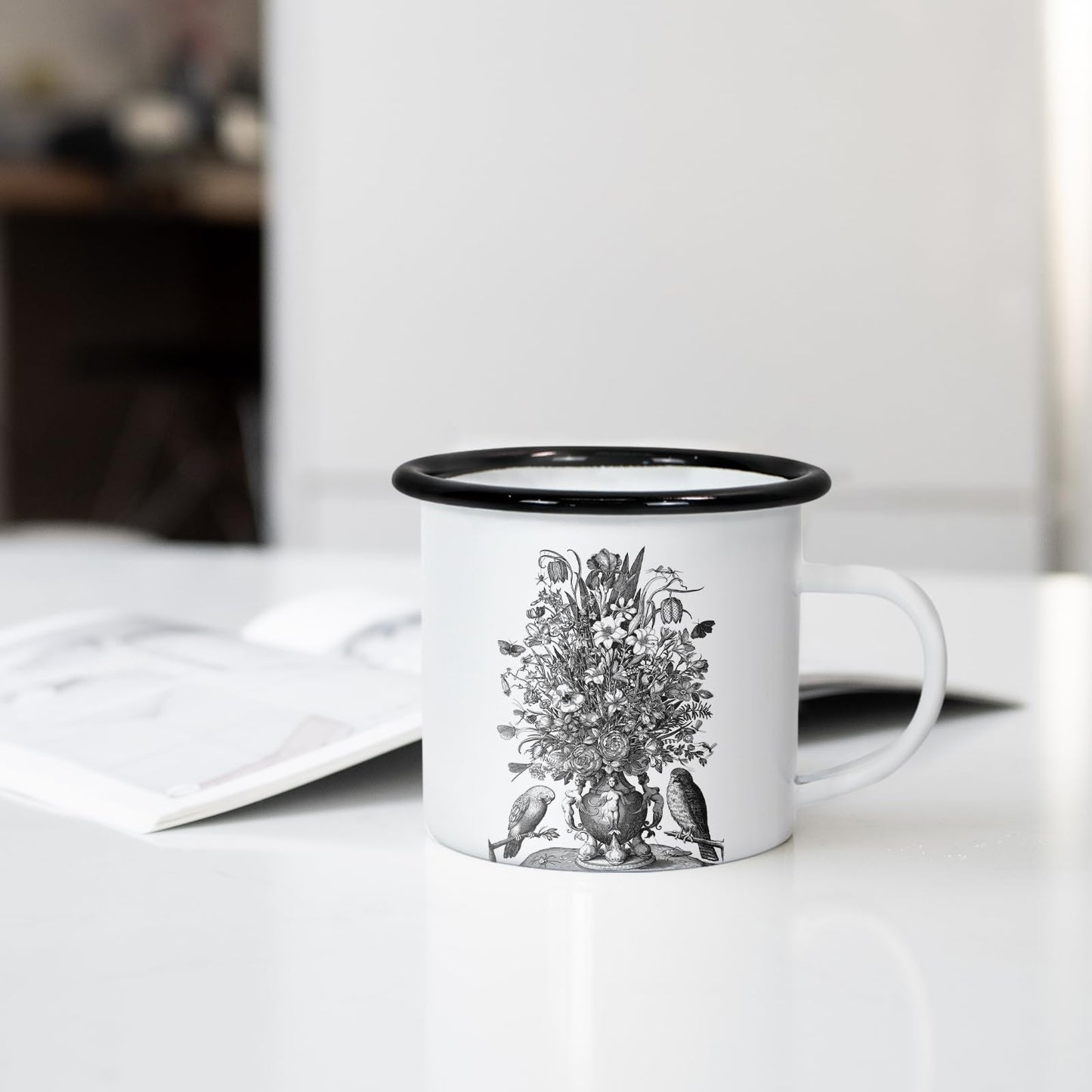 MAIKESUB 12 pcs Sublimation Blanks Enamel Mug 12 OZ with Black Rim Camping Travel Coffee Metal Mug Can be used as a gift for Christmas Thanksgiving Mother's Day Father's Day