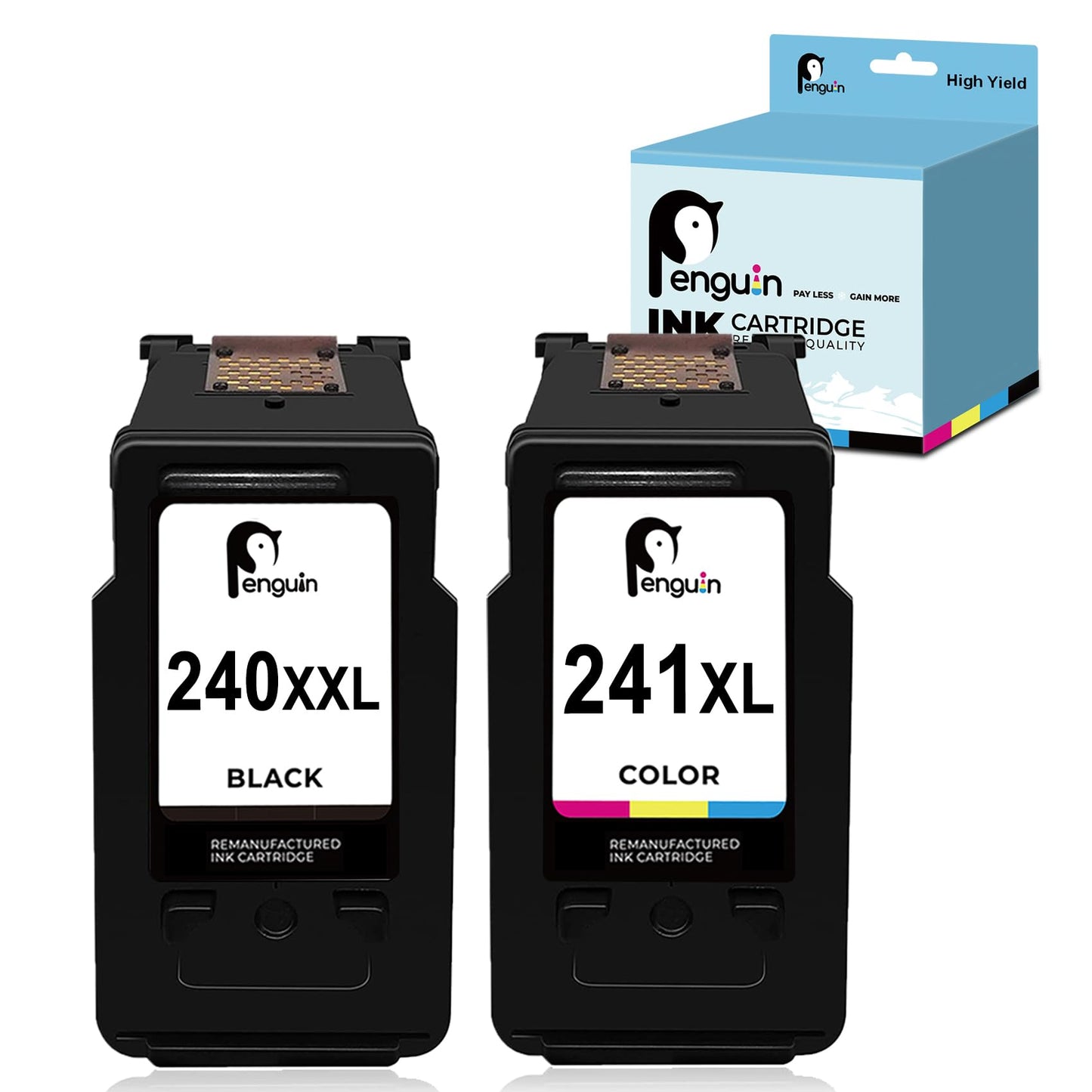 Penguin 240 XXL 241 XL Ink Cartridges for Canon PIXMA TS5120 MG3620 MG3600 MG3520 MG3120 MX532 MX512 MX472 MX452 Printers Remanufactured High Yield for Canon PG-240XXL CL-241XL 1 Black1 Color 2-Pack