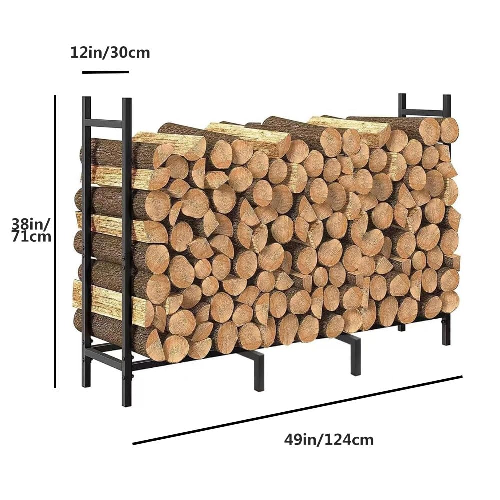 4ft Firewood Rack Fire Wood Stand Holder, Fire-Resistant Wooden Support, Outdoor And Indoor Fireplace Frame Used For Storing Wood,Black