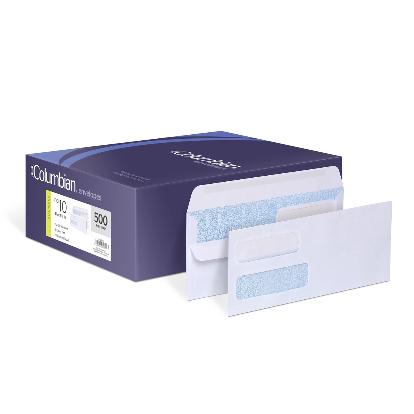 Columbian Envelopes, #10 Double Window Security, Redi-Seal Self-Seal, White, 4-1/8" x 9-1/2", Security-Tinted Interior, 500 Per Box, for Business Statements and Invoices