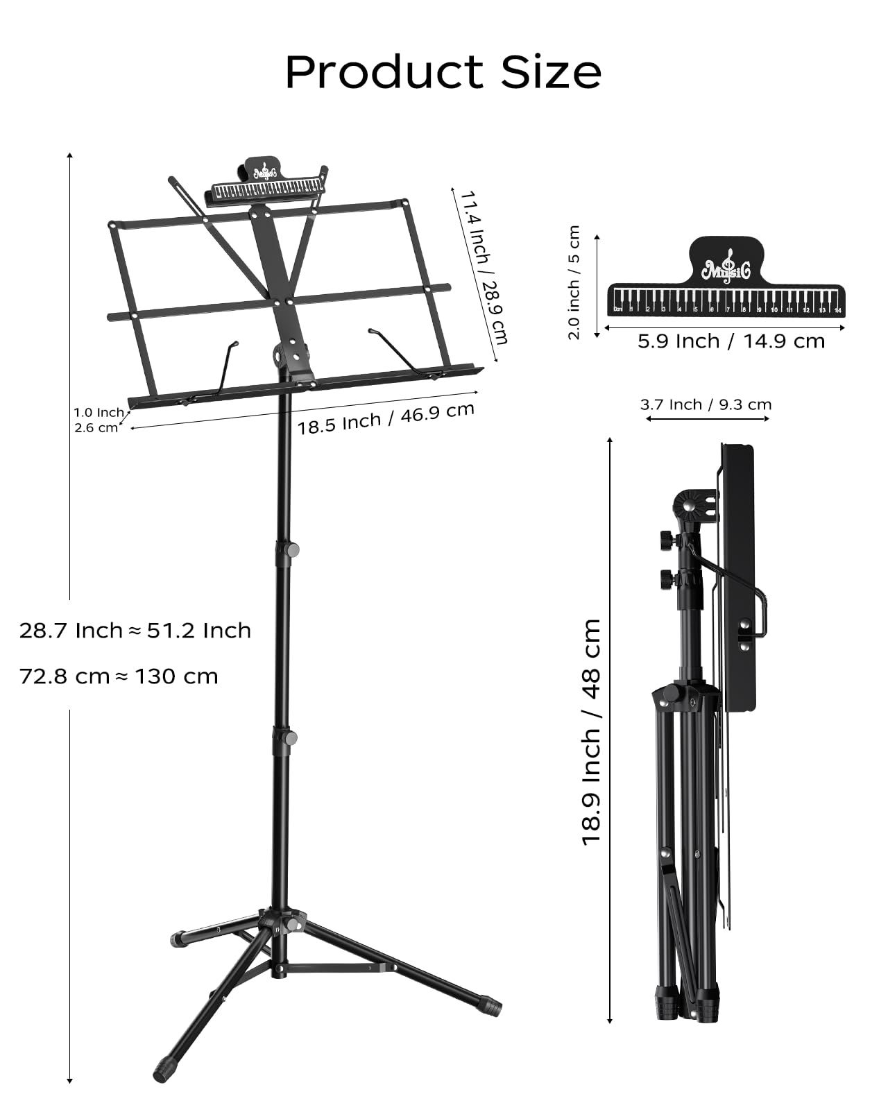 Music Stand, Kasonic 2 in 1 Dual-Use Folding Sheet Music Stand & Desktop Book Stand, Portable and Lightweight with Music Sheet Clip Holder & Carrying Bag Suitable for Instrumental Performance (Black 2Pack)