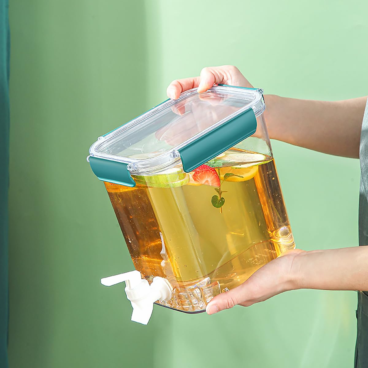 Elsjoy 2 Pack Plastic Drink Dispenser with Spigot, 0.9 Gallon (3.5 L) Beverage Dispenser Cold Drink Container for Iced Tea, Lemonade, Fridge, Bar, Party, Lock Lid