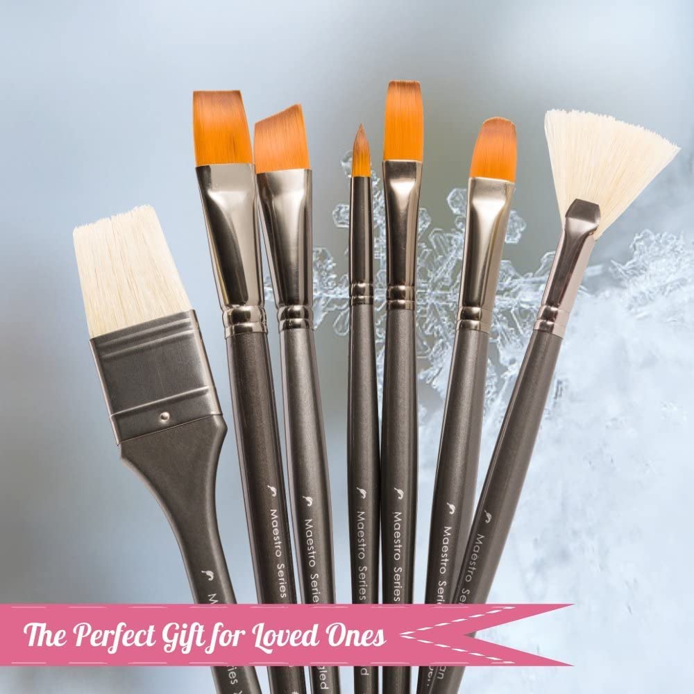 Art Brush Set. Best Professional Artist Supplies. Acrylic Paint Brushes, Watercolor, Gouache, Oil Painting. 15 pc Long Handle. Travel Kit by D’Artisan Shoppe