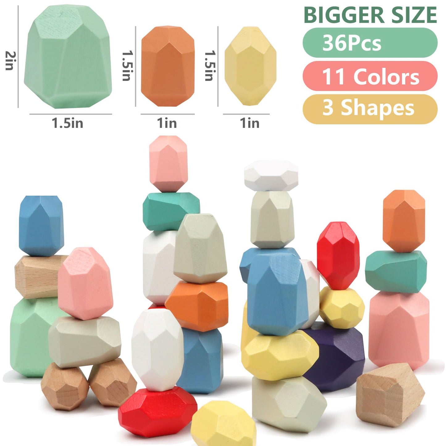 FUNNYB&G 36 PCS Stacking Rocks Montessori Toys for 3+ Year Old Girls Boys Wooden Building Blocks Balancing Stones for Kids Preschool Educational Sensory Toys for Toddlers Easter Birthday Gifts