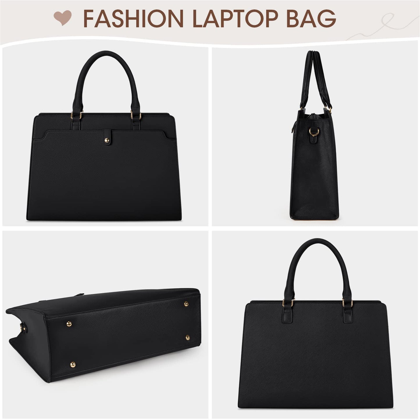 Laptop Bag for Women 15.6 inch Laptop Tote Bag Leather Large Capacity Work Tote Bag Waterproof Business Office Computer Bag Women Travel Handbag Shoulder Bag, Black