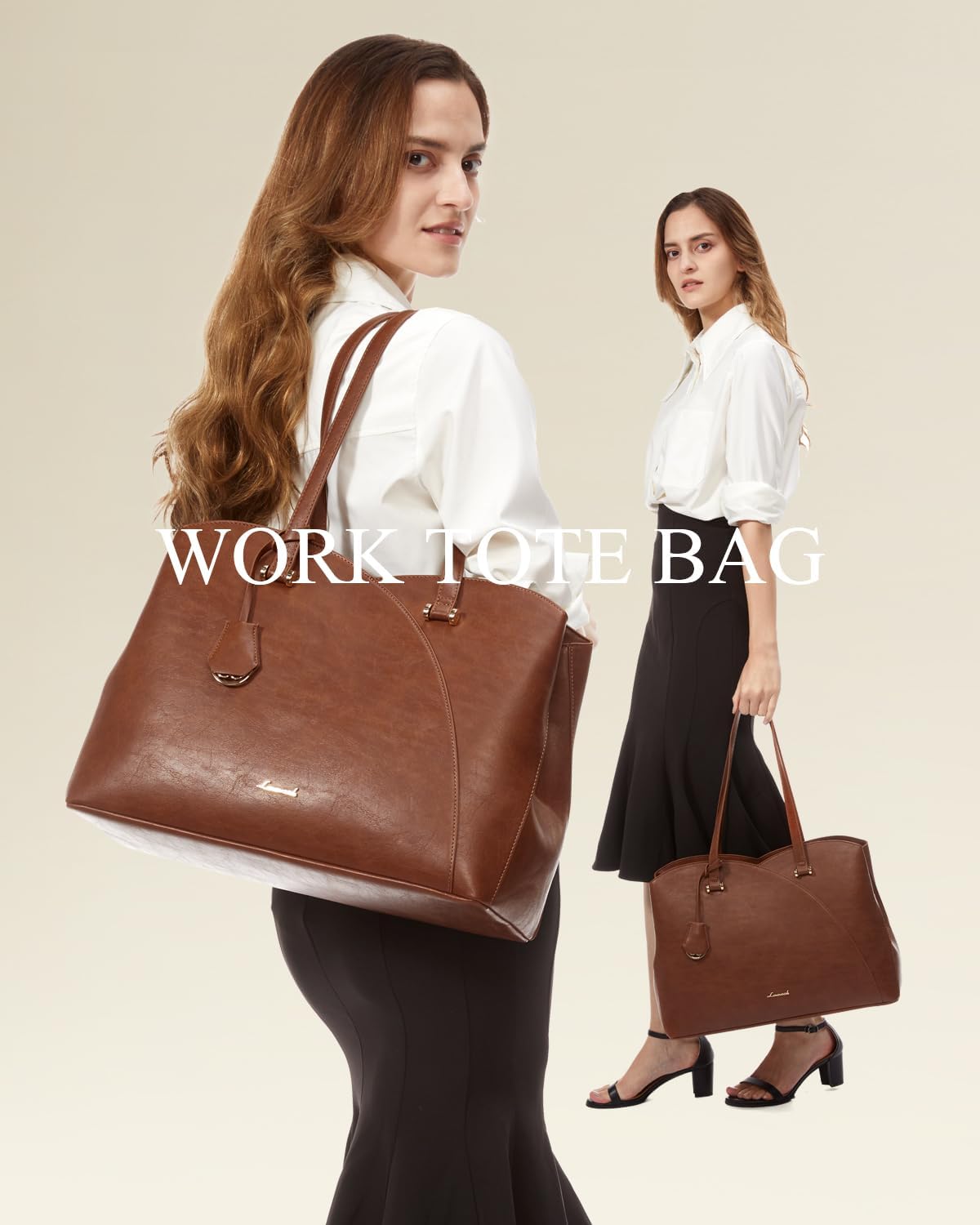 LOVEVOOK Work Tote Bag for Women, Vintage Leather Laptop Bag Teacher Tote Bag, Professional 15.6 Inch Computer Bag, Large Tote Purse Handbag With Laptop Compartment, Dark Brown